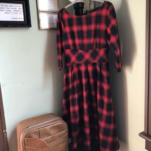 Buffalo check 3/4 sleeve fit and flare dress